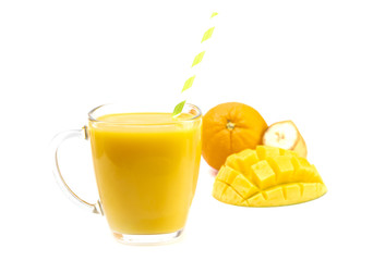 Orange, Banana and Mango Smoothie in a Glass Mug