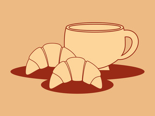 delicious croissant bread with coffee cup