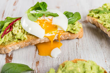 Healthy Breakfast with Bread Toast and Poached Egg