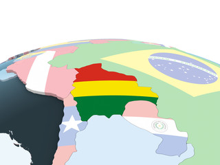 Bolivia with flag on globe