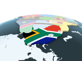South Africa with flag on globe