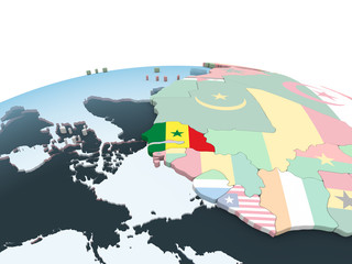 Senegal with flag on globe