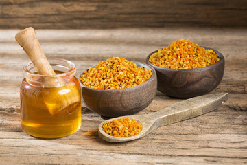 Bee honey and pollen grains - Top view