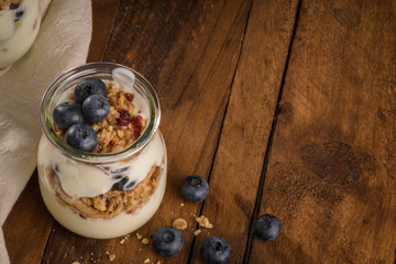 Yogurt parfait with blueberry and granola