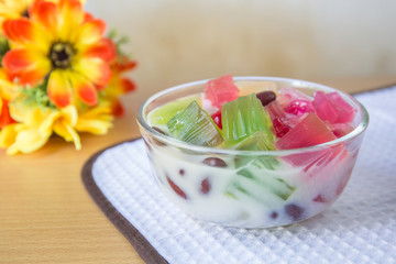 Thailand dessert Thai Foods mixed , coconut milk and jelly