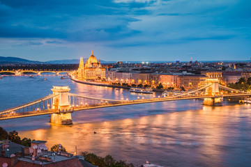 Aerial night skyline of Budapest, Hungary