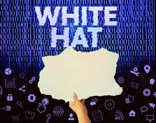 white hat, hands holding blank paper