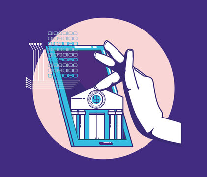 hand using smartphone with fintech concept