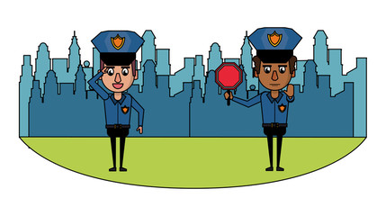 Cops in the city colorful