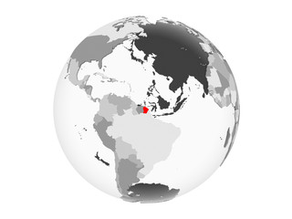 French Guiana on grey globe isolated