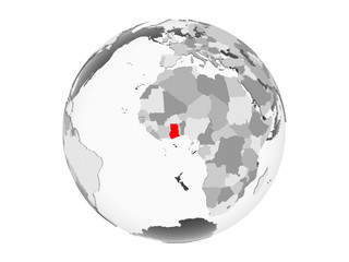 Ghana on grey globe isolated