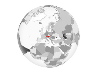 Austria on grey globe isolated