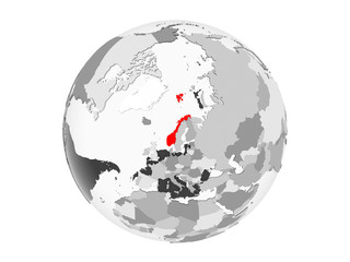 Norway on grey globe isolated