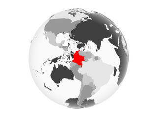 Colombia on grey globe isolated