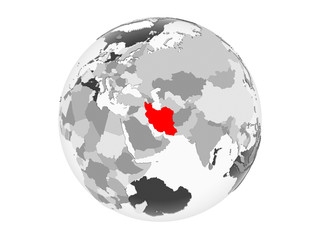 Iran on grey globe isolated