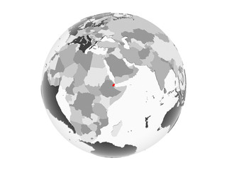 Djibouti on grey globe isolated