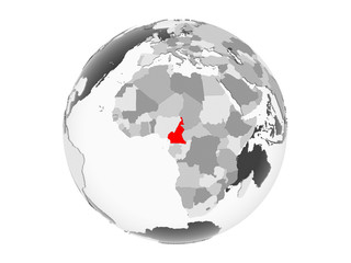 Cameroon on grey globe isolated