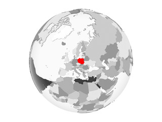 Poland on grey globe isolated