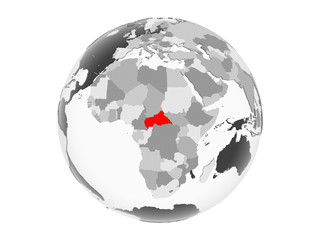 Central Africa on grey globe isolated