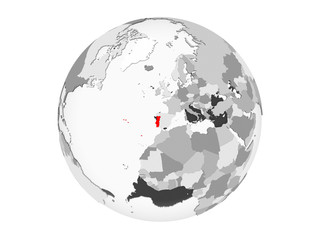 Portugal on grey globe isolated