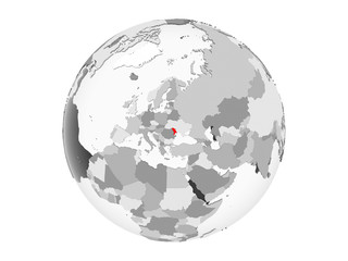 Moldova on grey globe isolated