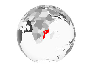 Mozambique on grey globe isolated