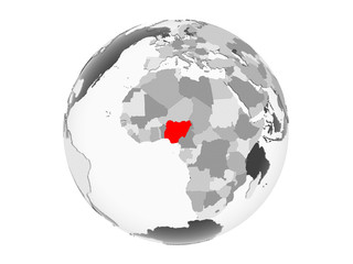 Nigeria on grey globe isolated