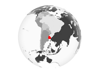 Uruguay on grey globe isolated