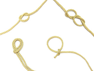 collection of gold rope on white background 