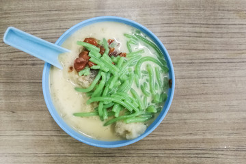 Penang road famous refreshing chendol with red bean served in bowl