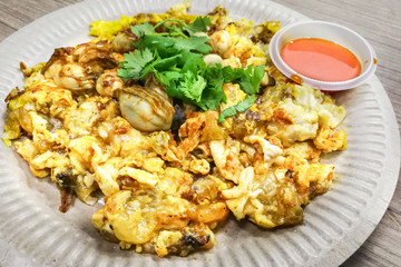 Fried egg oyster, popular food in Penang, Malaysia