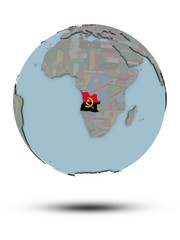 Angola on political globe isolated