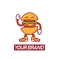 Hype cool dancing burger sandwich mascot character logo illustration