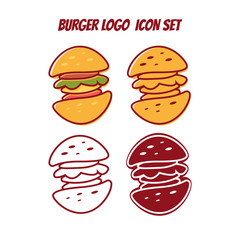 Burger logo icon symbol set any style line art, color fill, fun delicious illustration for restaurant food logo