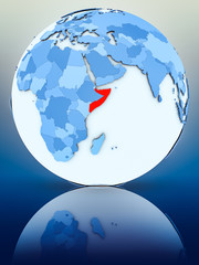 Somalia on blue globe