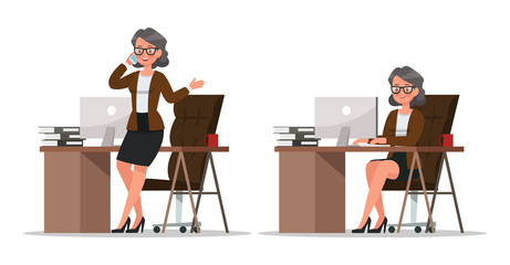 set of business woman working in office character vector design no5