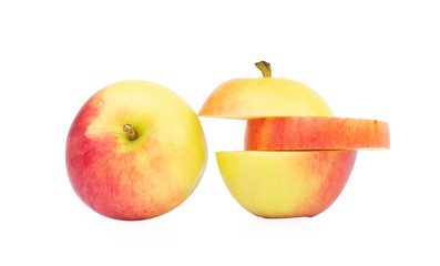 Close up apple slice isolated on white background.