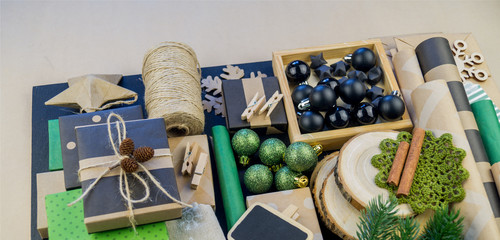 Packing New Year's and Christmas gift paper black