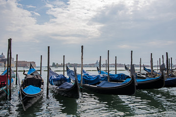 Fototapeta premium multiple gondolas on grand canal in venice