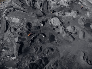 Open pit mine, extractive industry for coal, top view aerial drone