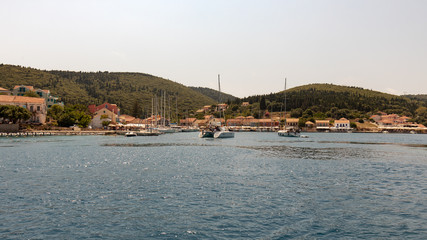 Fototapeta na wymiar Wide view of the port of Ligia, Lefkada, Greece