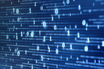 Computer display screen with binary code moving in the background. text moving in matrix code style...
