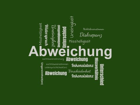 Das Wort - Abweichung - abgebildet in einer Wortwolke mit zusammenhängenden Wörtern