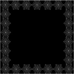 white spiderweb frame with copy space on black background.