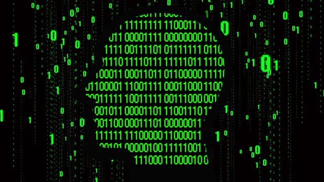 4k Brain head connect  the matrix style binary code,people man thinking expanding AI artificial intelligence science,future tech animation creative background.