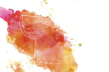 A doodle of a glass of wine on a vibrant watercolour texture