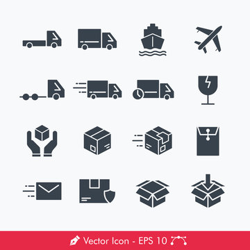 Logistic (Delivery) Related Icons / Vectors Set | Contains Such car, truck, pickup, delivery, box, plane, ship, document, fragile, handle with care, heavy truck, send, sent. package and more