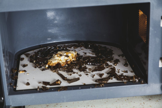 Shards of  glass plate in microwave oven