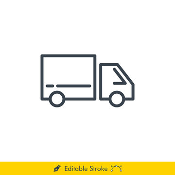 Delivery Truck (Pickup Box Car) Icon / Vector - In Line / Stroke Design