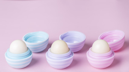 Different lip care balms. Lip care concept